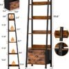 Furologee 5-Tier Ladder Shelf, Ladder Bookshelf with Removable Drawer, Rustic Bookcase Storage Rack Organizer