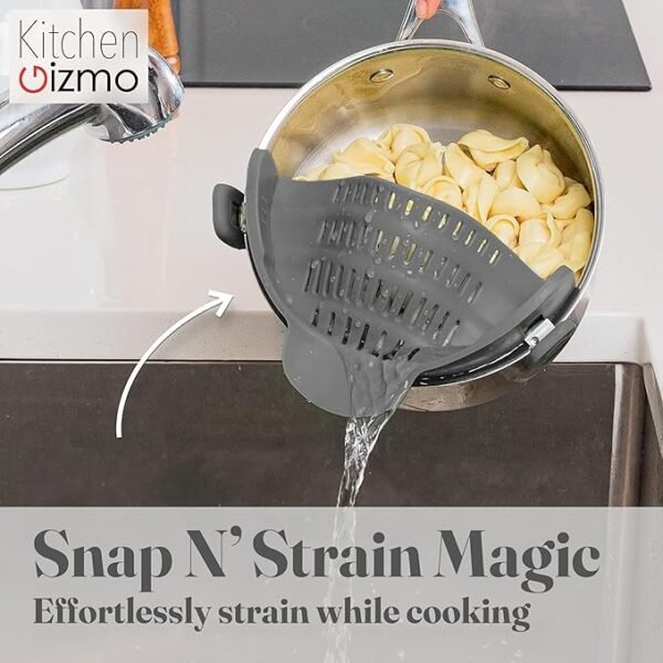 Kitchen Gizmo Snap N' Strain - Silicone Pasta Strainer Clip-On for Pots and Pans - Heat Resistant Colander