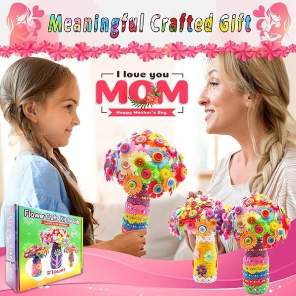 7july Crafts for Girls Ages 6-10 Make Your Own Flower Bouquet with Buttons and Felt Flowers, Vase Art and Craft for Children - DIY Activity Christmas Birthday Gift for Girls