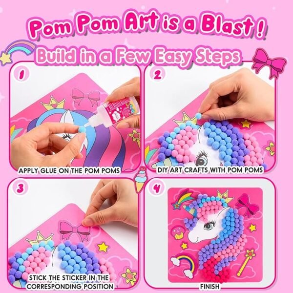 Girls Gifts DIY Toy Set 3PCS 7.9-Inch, Pom Pom Crafts & Art Kits Unicorn Crafts Gifts for Girls Age 2 3 4 5 6