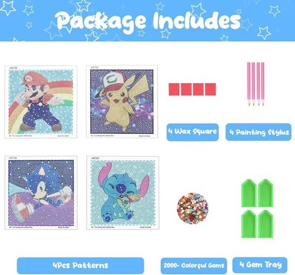 4 Pack Diamond Art Painting Kits for Kids - Arts and Crafts for Kids Ages 8-12