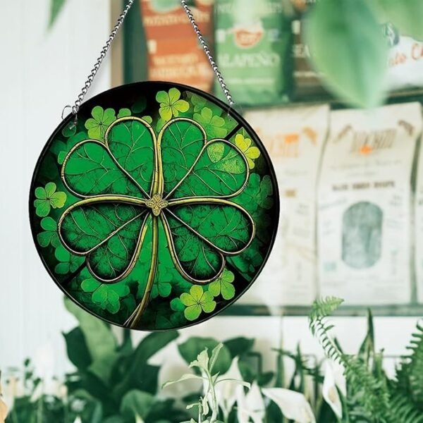MATIHAY Shamrock Clover Acrylic Window Hanging, St Patrick's Day Decorations Good Luck Clover