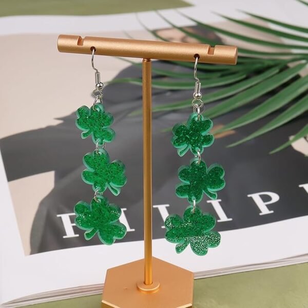 St Patricks Day Earrings, Green Shamrock Dangle Earrings for Women