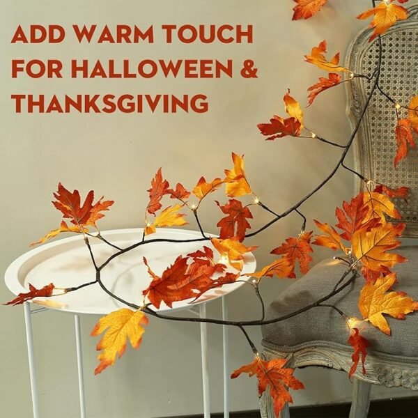 Fall Garland with Lights - 8.2Ft Maple Leaf Garland with Timer