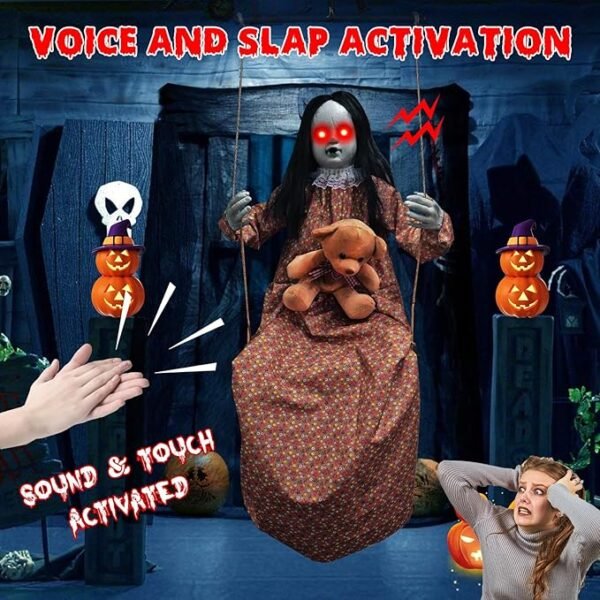 Axcoix Hanging Swinging Doll Girl with Sound & Slap Activated