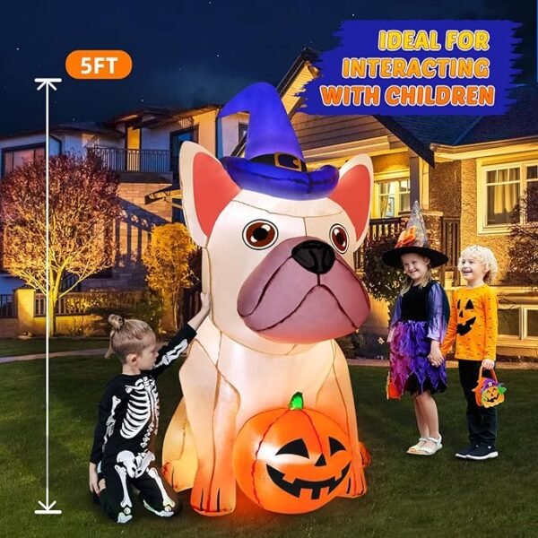 Zukakii 5Ft LEDs Blow Up Yard Pumpkin with Witch Hat