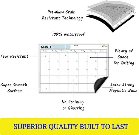 3 Quick Canary Monthly Calendar Whiteboard for Fridge 17x12