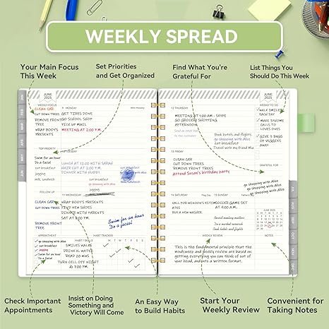 AIMPEAK  2025 Daily Planner with Monthly Tabs ,Green, 5.5"x8.5"