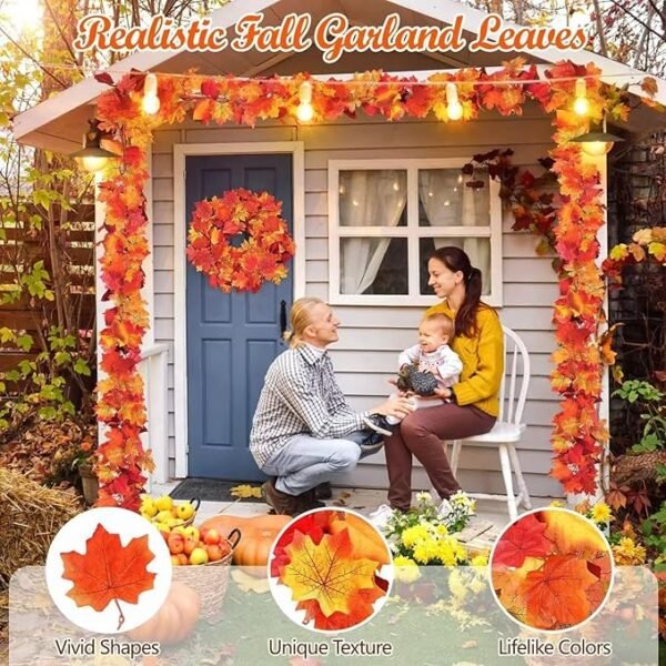 3 2 Pack Fall Maple Leaf Garland 5.7Ft/Piece Artificial Autumn Maple Leaves Garland