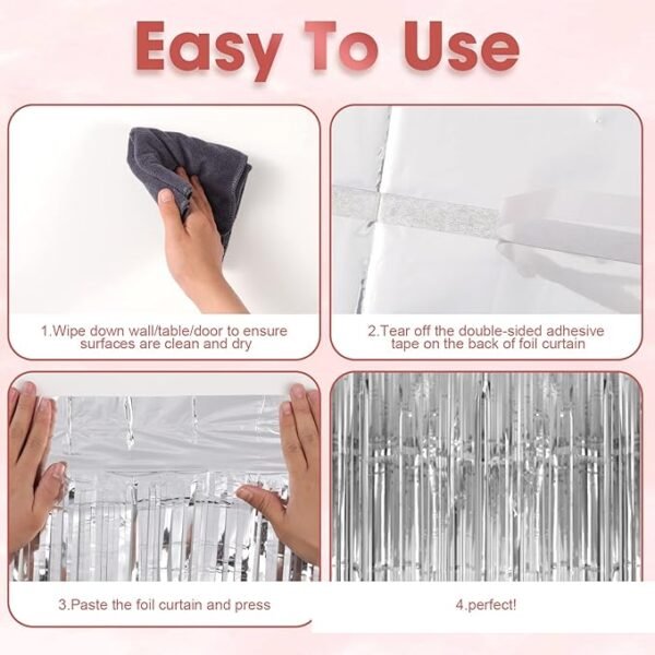 Voircoloria 3 Pack 3.3x8.2 Feet Silver Foil Fringe Backdrop Curtains