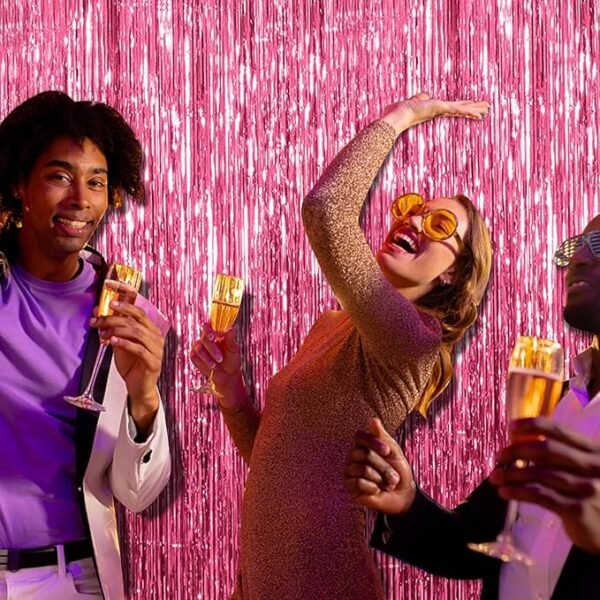 BOMSI 2 Pack Pink Backdrop Party Decorations Tinsel Curtain