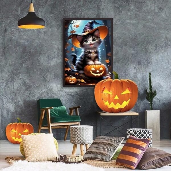 eniref Diamond Art Kits for Adults,Halloween Cat Pumpkin DIY 5D Round Full Drill Diamond Painting