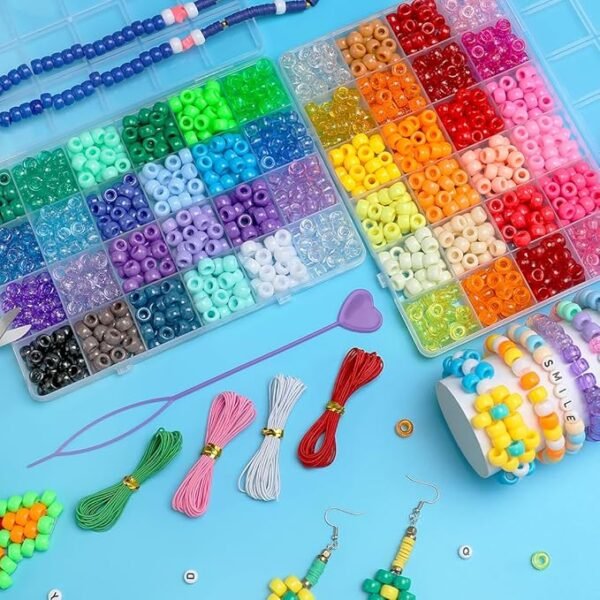 Pony Beads, 48 Colors Bracelet Making Kit, 6x9mm Beads for Bracelets with Elastic Strings