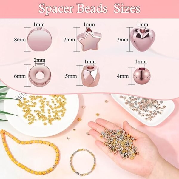 2160 Pieces Gold Spacer Beads Set, Assorted Round Star Gold Beads for Bracelet