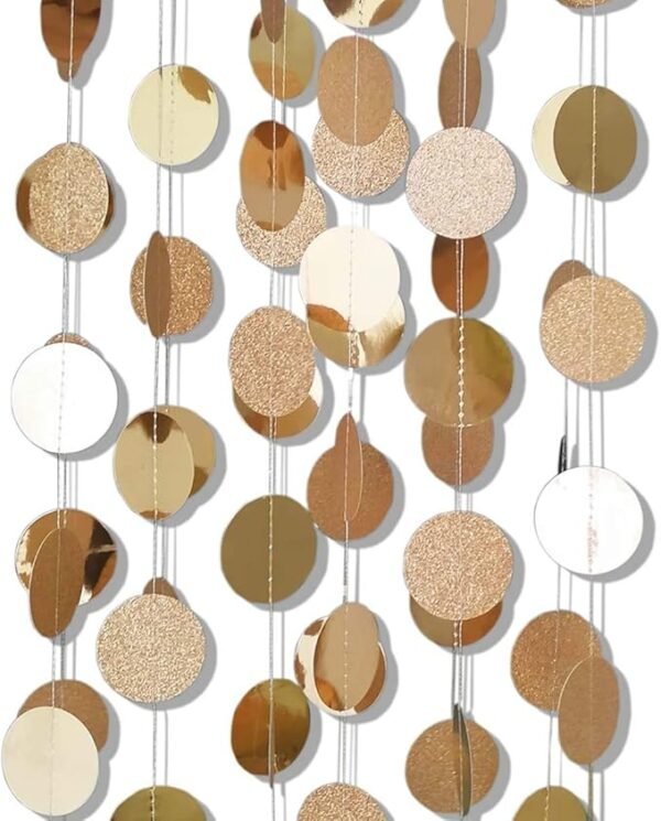 TTSAM 6 Pcs Glitter Champagne Gold Paper Circle Dots Garland (52 Feet)