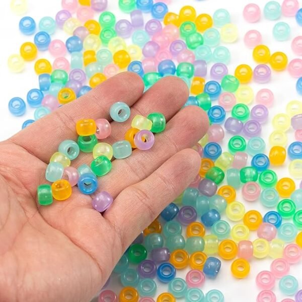 Gxueshan 1000 Pcs Acrylic 9 Color Pony Beads 6x9mm Bulk Glow in The Dark for Necklace Friendship Bracelet Making