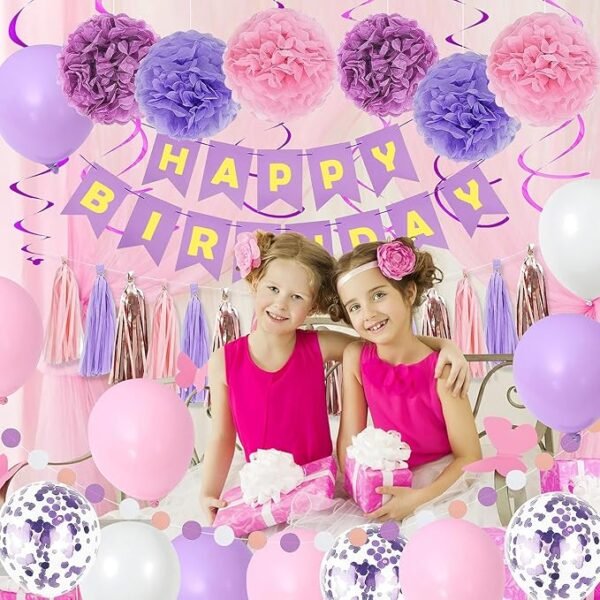 Pugkloy Purple Pink Birthday Party Decorations for Women Girls