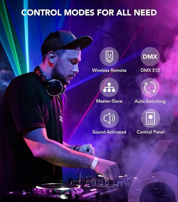 DJ Lights for Parties, Pro 6 in 1 DMX & Sound Activated Laser Light Show Machine with Disco Ball Light, RGBW & UV Strobe Party Lights