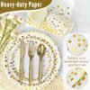 Lzerking 210 Pieces of White and Gold Dot Paper Plates, Cups, Napkins, and Heavy Duty Silverware