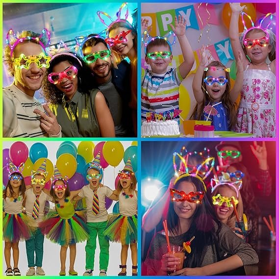 Unittype Glow in the Dark Party Supplies Set Includes Glow Headbands LED Light up Glasses Kids
