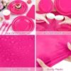 Kochorie 169 Pieces Hot Pink Party Supplies Disposable Dinnerware Set,Serve 24 Guests