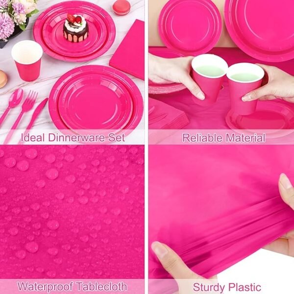 Kochorie 169 Pieces Hot Pink Party Supplies Disposable Dinnerware Set,Serve 24 Guests