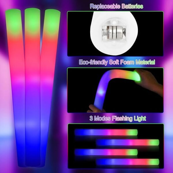 68PCS Foam Glow Stick Bulk,Light Sticks for Parties Bulk with 3 Modes Colorful Flashing