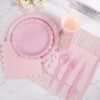 350 Pcs Pink Paper Plates and Napkins, 50 Guest
