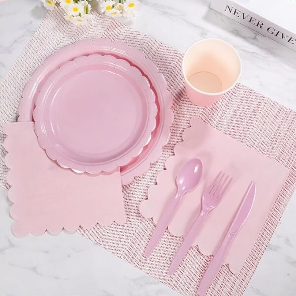 350 Pcs Pink Paper Plates and Napkins, 50 Guest