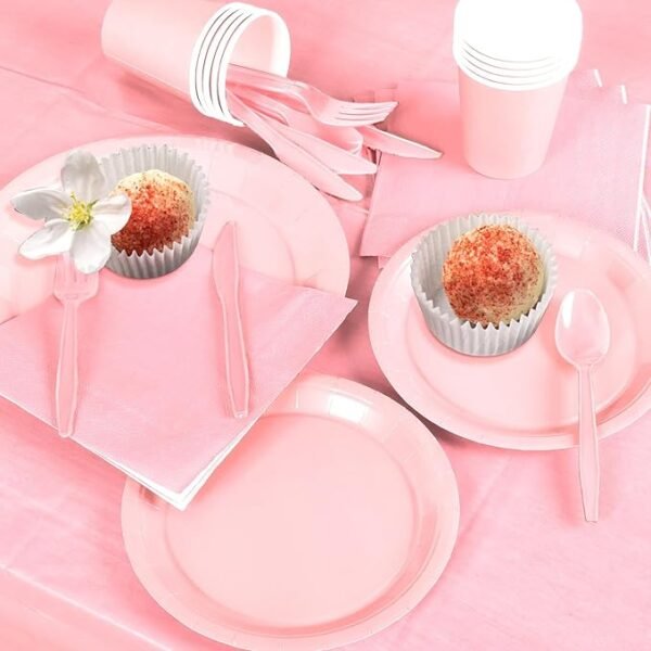 TWOWYHI 229PCS Pink Party Supplies Paper Disposable Plates, 30 Guests