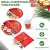 Christmas Plates Disposable Party Set, 189pcs Christmas Tableware, Serve 24, Red