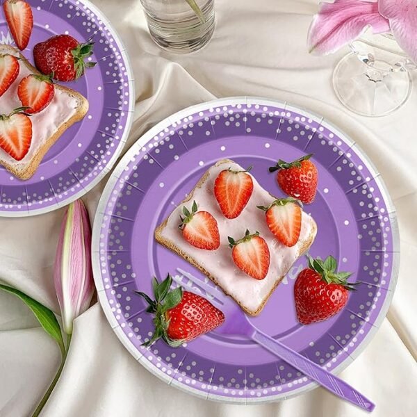 96 Pieces Purple and Silver Birthday Plates and Napkins Party Tableware Set, 24 Guests