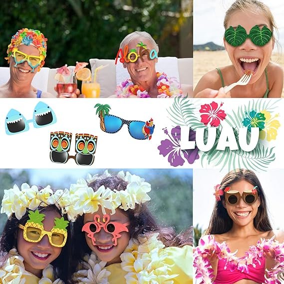 Ocean Line Luau Party Sunglasses - 9 Pairs Funny Hawaiian Glasses