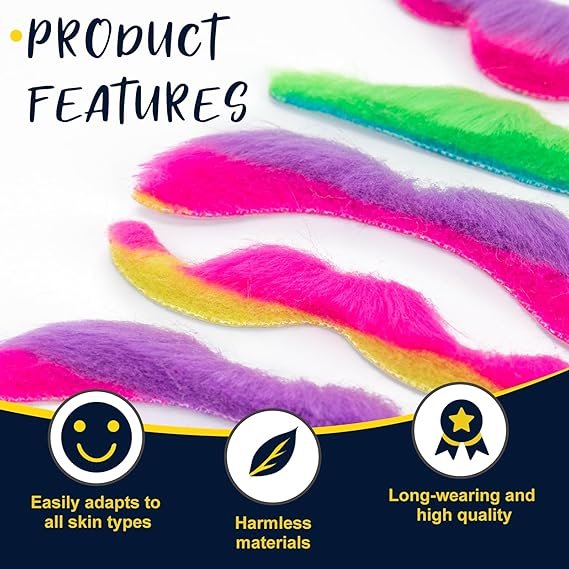 48 Pcs Fake Mustaches, Self Adhesive Fake Beard, Novelty Hairy Beard