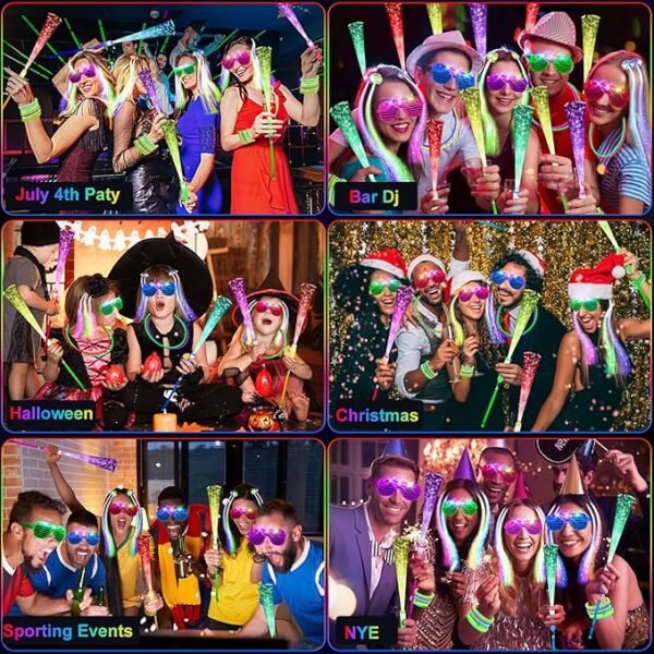 4 148 PCS Glow in the Dark Party Supplies, 16 PCS Glow Fiber Optic Wands