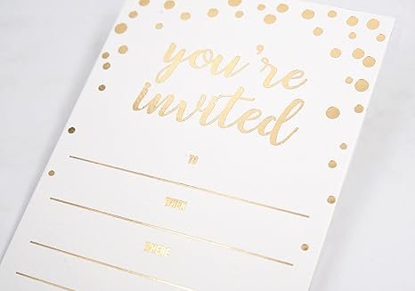50 Pack Invitation Card - Elegant Greeting Cards ‘’You are Invited’’ in Gold Foil Letters