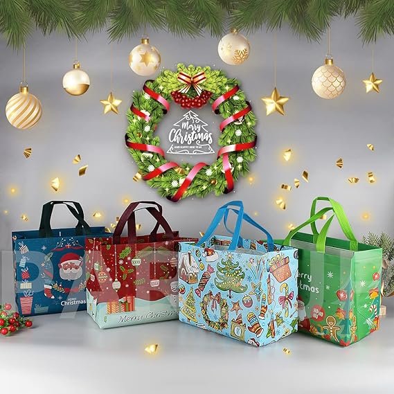 PARSUP Christmas Gift Bags,Christmas Tote Bags with Handles, Christmas Treat Bags