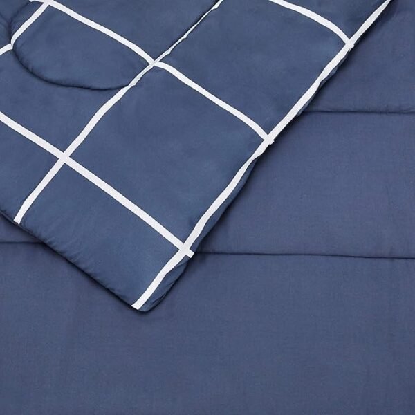 Amazon Basics Full/Queen Comforter Set with Sheets, 5-Piece Navy with Grey Plaid Bedding