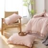 JANZAA Queen Size Comforter Blush Pink Comforter Set Set 3PCS (1 Ruffled Blush Comforter and 2 Pillow Cases)