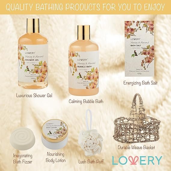 Womens Gifts for Christmas Gift Baskets for Women Who Have Everything, Home Spa Honey & Almond Scent