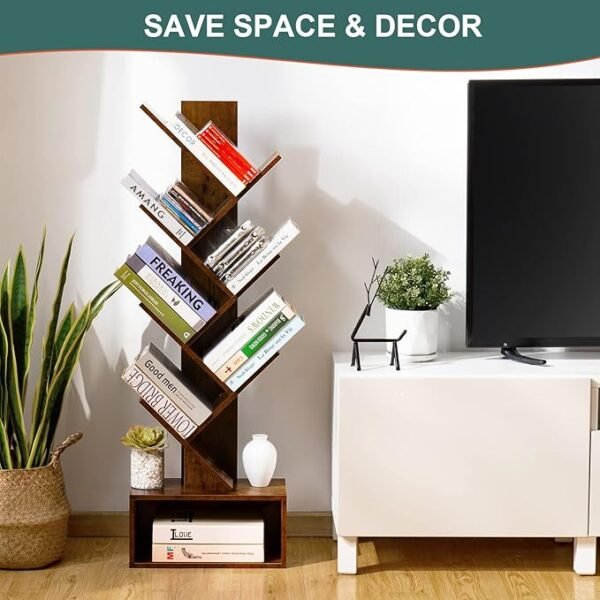 Yoobure Tree Bookshelf - 6 Shelf Retro Floor Standing Bookcase