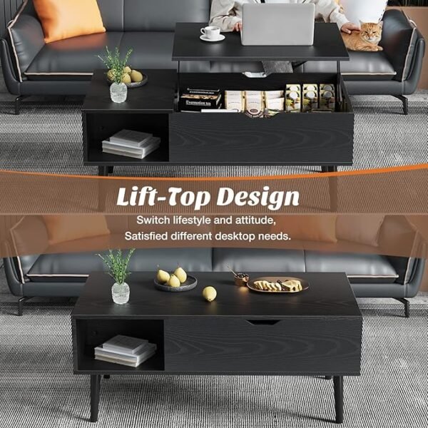 Sweetcrispy Coffee Table Black, Lift Top Coffee Tables for Living Room