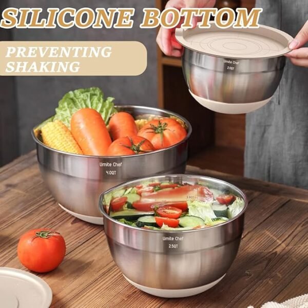 Mixing Bowls with Airtight Lids Set, 26PCS Stainless Steel Khaki Bowls