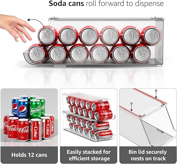 Sorbus Soda Can Organizer for Refrigerator Stackable Can Holder Dispenser with Lid