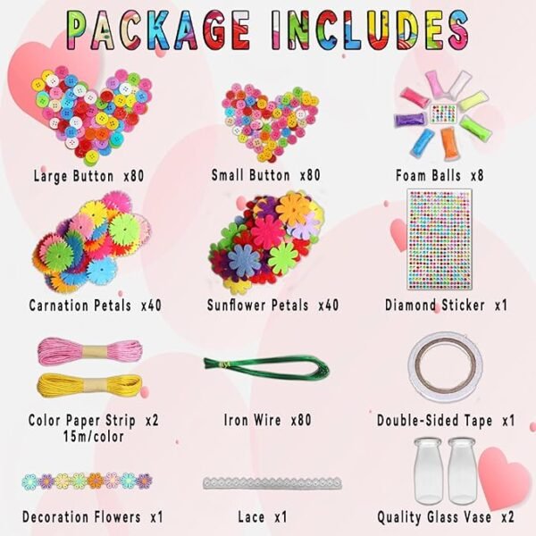 7july Crafts for Girls Ages 6-10 Make Your Own Flower Bouquet with Buttons and Felt Flowers, Vase Art and Craft for Children - DIY Activity Christmas Birthday Gift for Girls