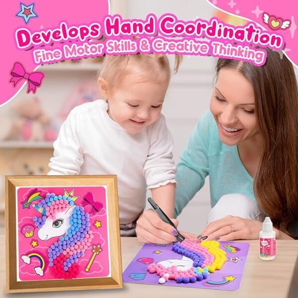 Girls Gifts DIY Toy Set 3PCS 7.9-Inch, Pom Pom Crafts & Art Kits Unicorn Crafts Gifts for Girls Age 2 3 4 5 6