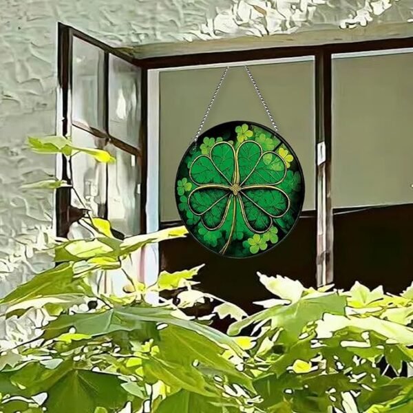 MATIHAY Shamrock Clover Acrylic Window Hanging, St Patrick's Day Decorations Good Luck Clover