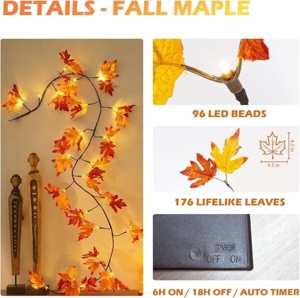 Fall Garland with Lights - 8.2Ft Maple Leaf Garland with Timer
