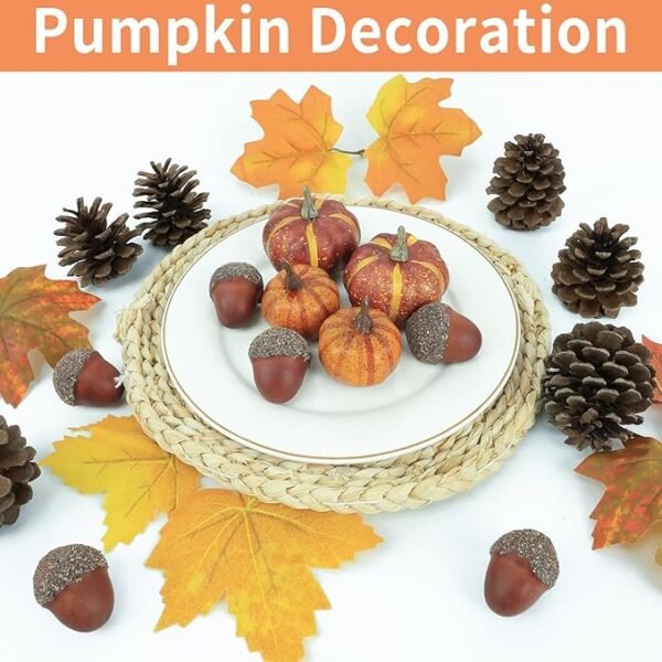 20 Pcs Realistic Pumpkin Decorating Kit, Pumpkin Decor with Maple Leaves