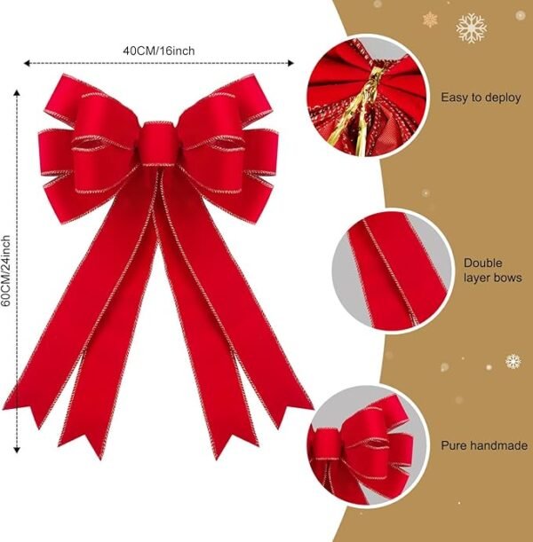 6 Pcs Red Christmas Bows Outdoor Decorations - 16”x24” Large Velvet Wreath